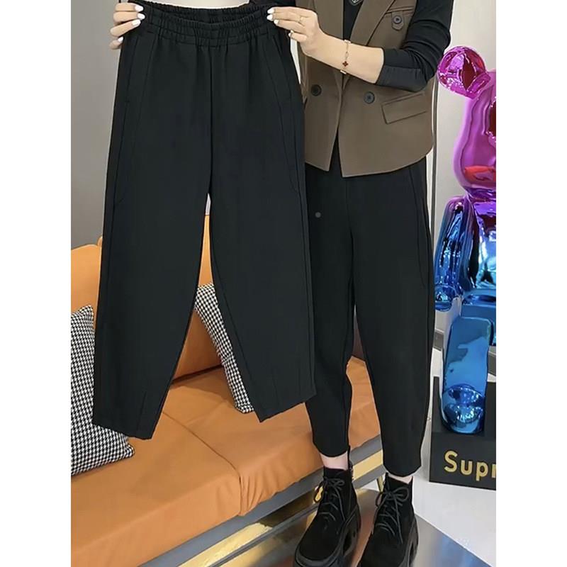 黑色九分码哈罗T0617卜新裤子女秋冬款镰刀裤大尺宽松八分香蕉伦