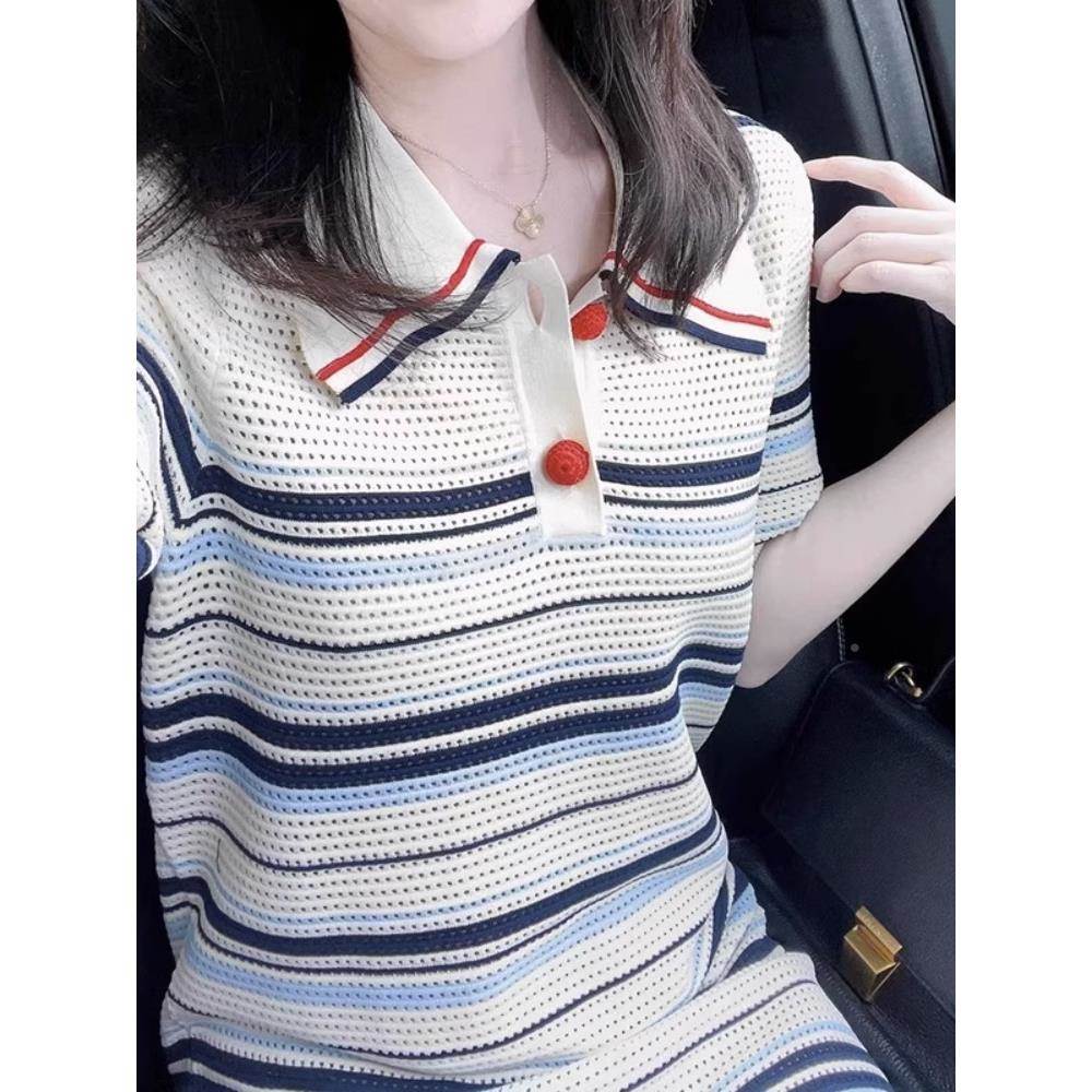 欧洲派站夏季新款盐学风院时尚洋高端精致休闲系YX-9703通勤条纹