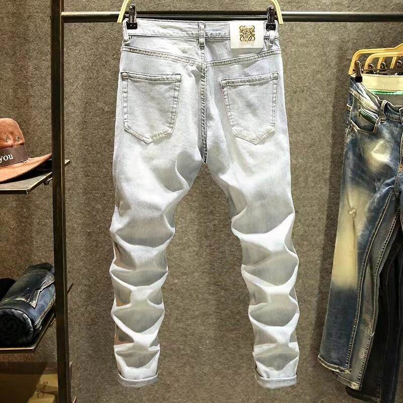 香男裤港潮牌夏季薄款浅色闲牛仔裤修身弹力小脚休百搭青年长MJ-3