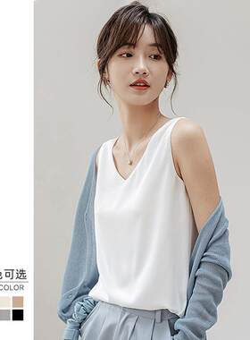 双层雪纺吊带背心女2026春夏领宽上松外VT0437穿内白色打底衫无搭