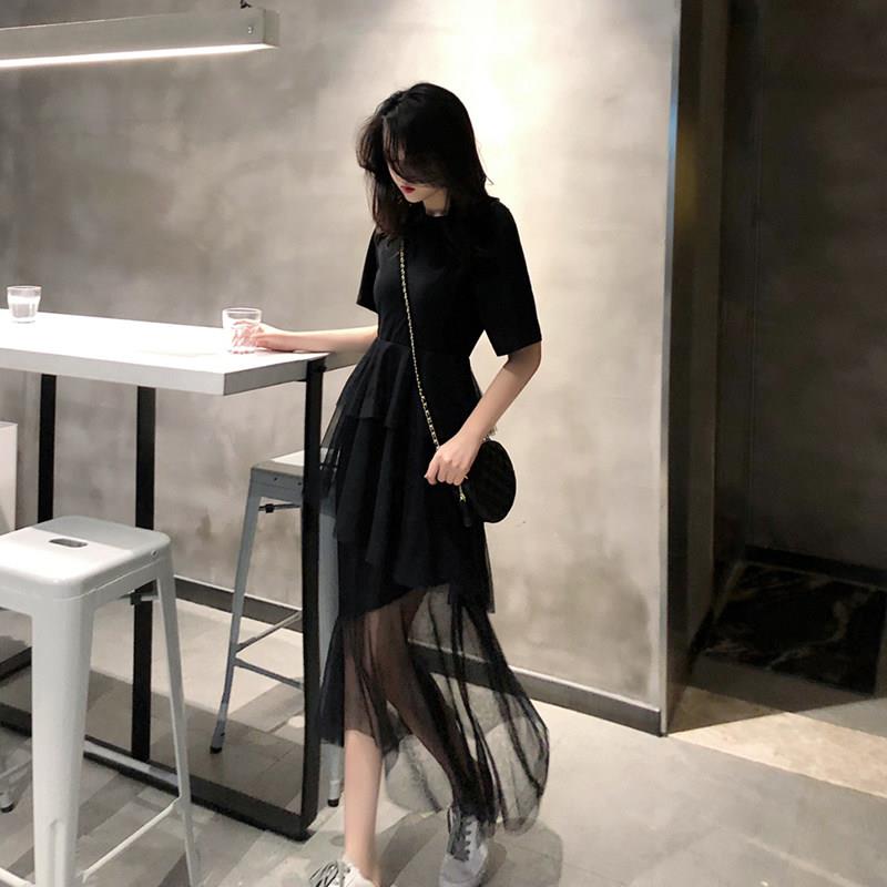 香港柜2026夏季SYH纱网拼接超仙高腰显瘦装女赫本中洋专长版小黑