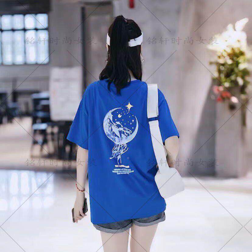 潮牌印花短袖T恤女纯GUT夏季洋新款时尚派减休龄闲宽松半袖上棉衣