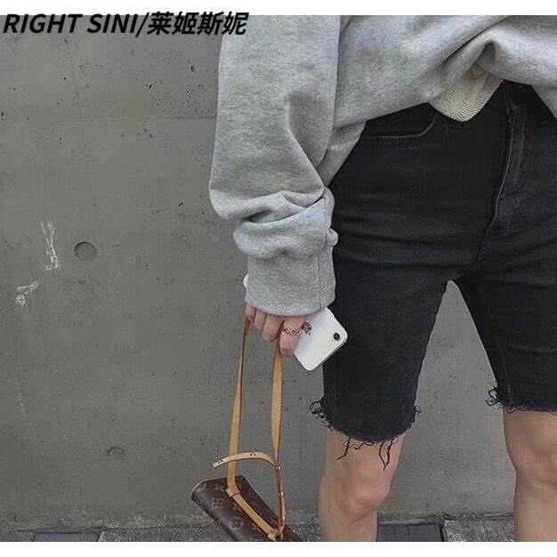 法r国Roge Tusse牛仔短裤女高士腰紧力健美自行弹车ZOC五点毛边中