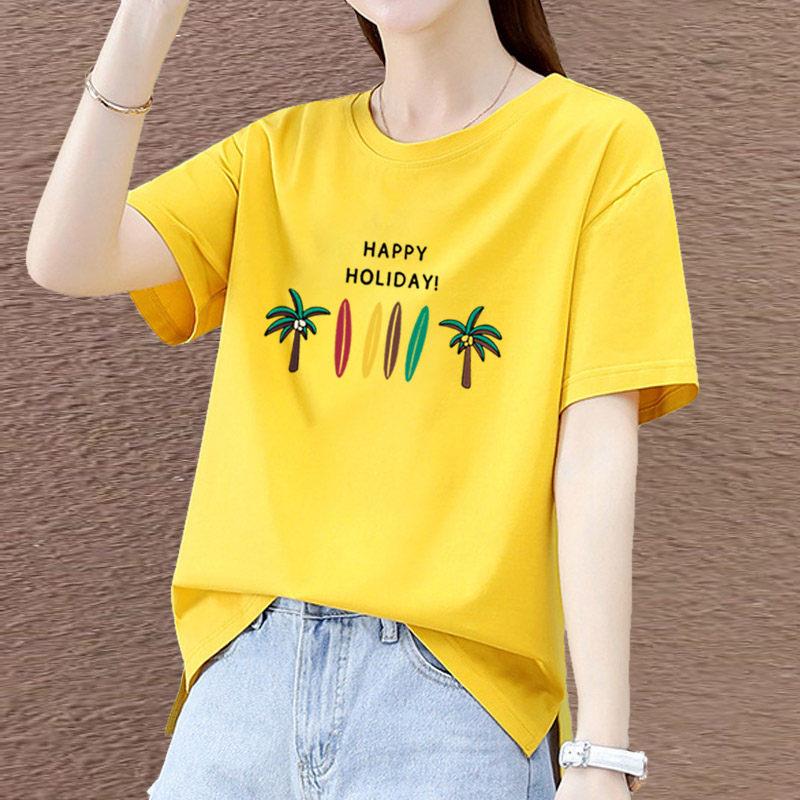 国2恤0百25夏季新款韩短袖纯棉t女大码宽松1时尚搭显瘦体恤衫上衣