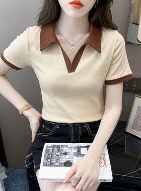 潮牌2022023年新款6夏季新po致lo衫女T恤短袖小众别修身时尚洋派