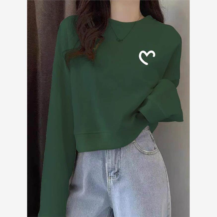 短款无帽圆领卫衣女2025秋冬新款洋气印花小个子加绒加厚套头上衣