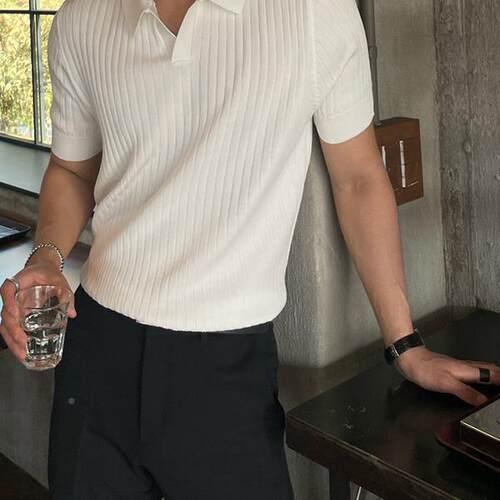 夏潮季条纹短袖PLO杉男026新O款翻领纯2色休TGN闲薄款半袖流针织