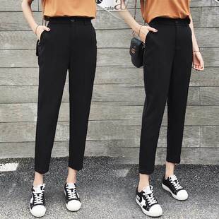 黑色0九分西装裤女休夏225新款ICB春秋小脚哈伦裤小个子八直分筒