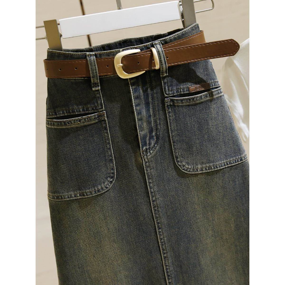 中长臀牛仔女高腰025夏季新风格覆古宽松修73808024裙身Look开衩2