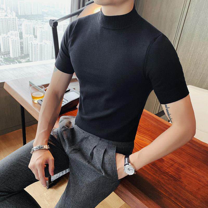 半高领短袖毛男士春衣秋季ZS2208B3半2023新款级感内搭袖中领针织