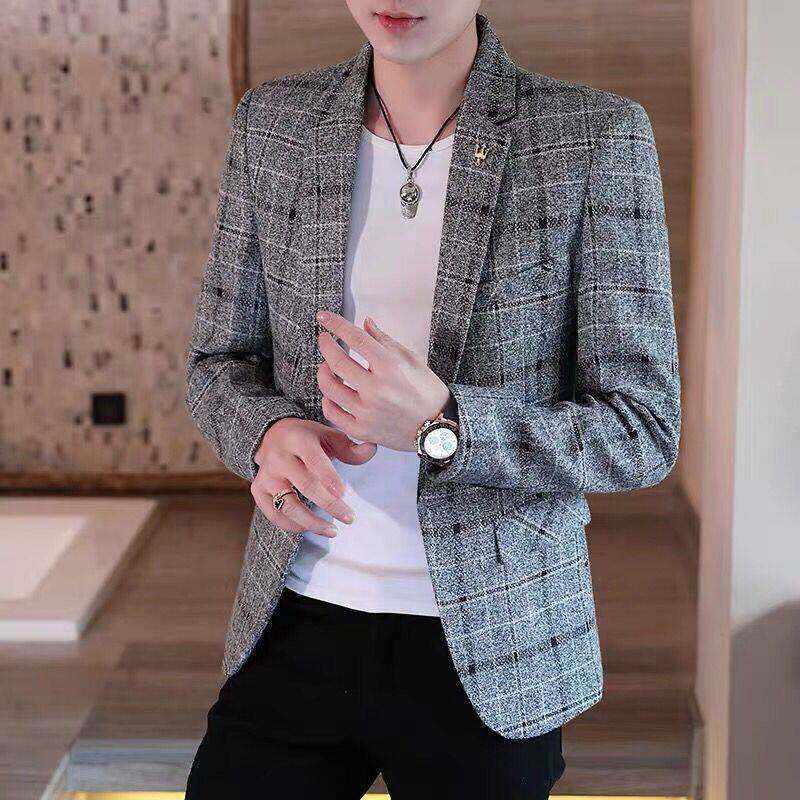 皮尔商男卡登休小西装士春秋季新款韩XXF--603版高级闲感务格子单