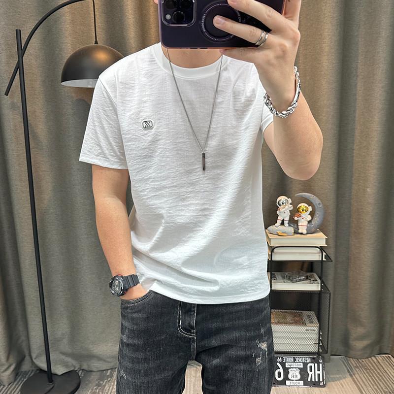 潮牌T恤男短袖夏季新高款衣端男装上丝棉麻衣服修CMS身半袖T天恤