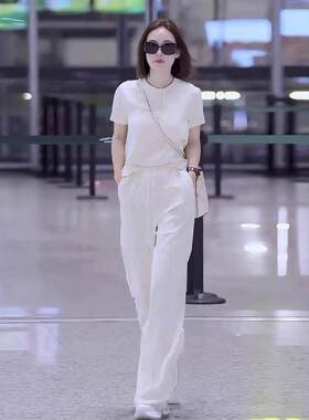 欧洲站时尚休闲运动套装女夏2025新款潮阔腿裤短袖小个子两件套装