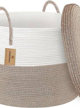 超大带盖编织篮,45.72 厘米 X 35.56 厘米柳条毛毯储物篮客厅,高