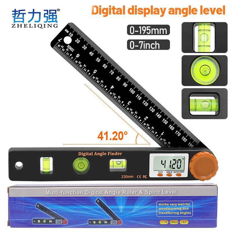 4in1橙色头数显角度尺水平尺 木工角度尺 带水平泡数显量具多用途