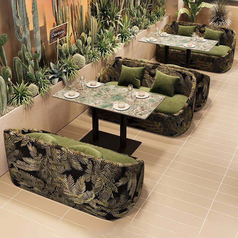 法式复古咖啡厅餐饮桌椅组合商用洽谈接待休闲奶茶店卡座沙发