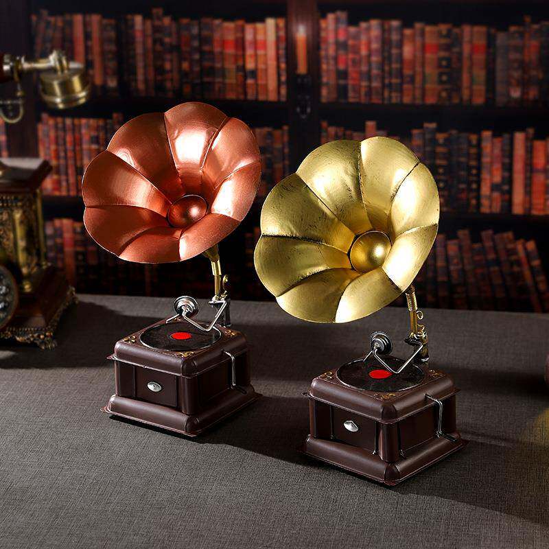 怀旧仿铜金属留声机家居咖啡厅餐厅酒吧复古留声机装饰品橱窗摆件