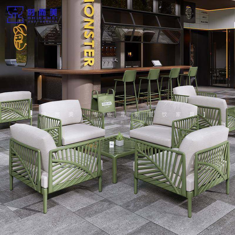 咖啡厅奶茶店外摆区户外庭院沙发商用公共休闲区花园露天桌椅组合