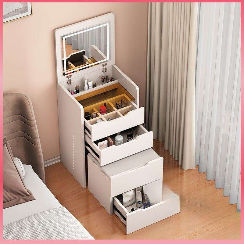 智能梳妆台隐翻盖式现代简约可折叠化妆桌奶油风多功能一体床头柜