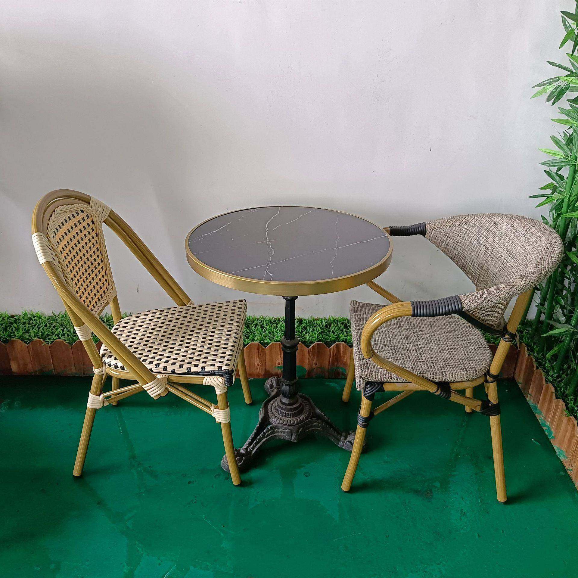 户外桌椅露天阳台铝合金编藤椅子咖啡厅酒吧奶茶店休闲简约编藤椅