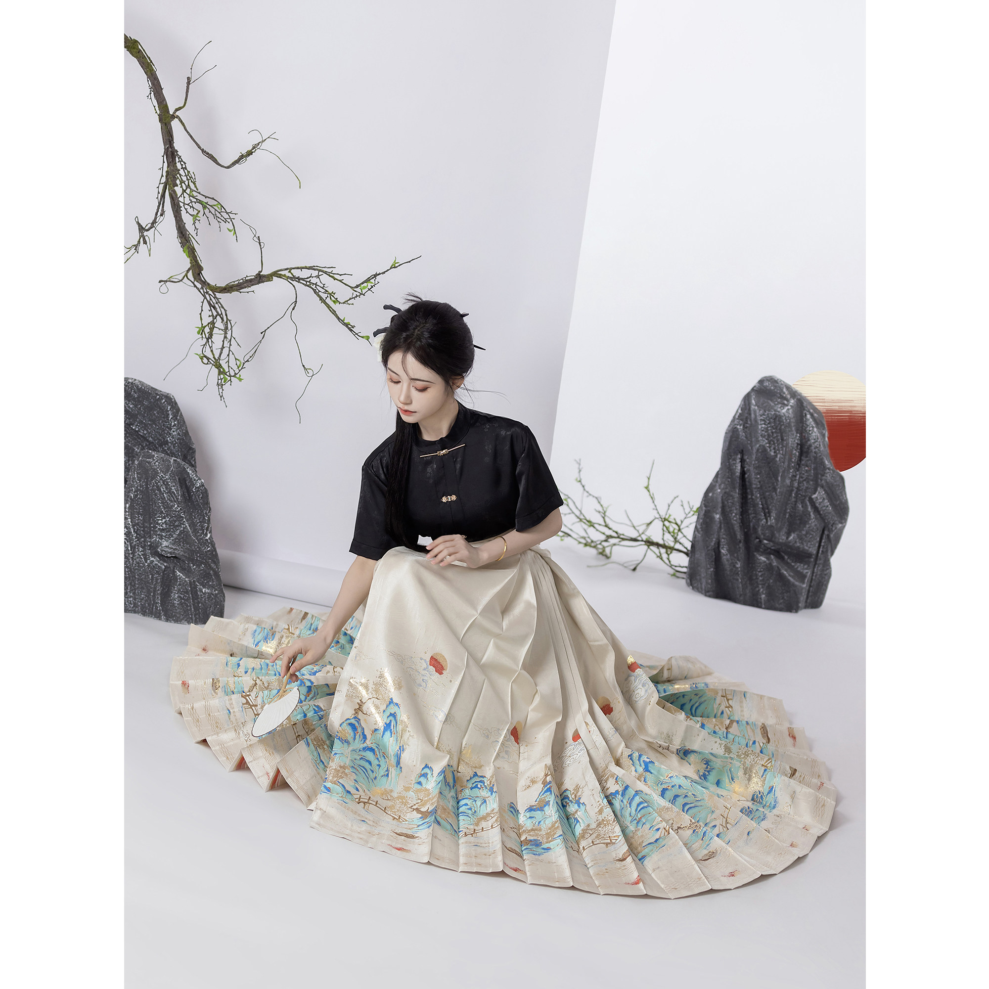 云涧山【一程山水】仿妆花长款7对褶马面裙改良新中式日常汉服,女装/女士精品,汉服半身裙,淘宝优惠券,粉丝福利购,淘宝优惠卷