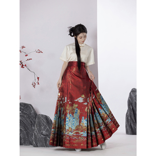 云涧山【一程山水】春夏仿妆花长款马面裙国风高级感红色日常汉服