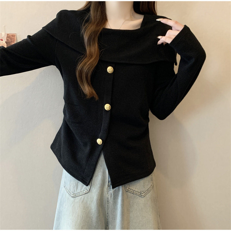 高级感轻奢黑色一字肩针织衫女秋季大码胖mm内搭打底衫小香风上衣,女装/女士精品,T恤,淘宝优惠券,粉丝福利购,淘宝优惠卷