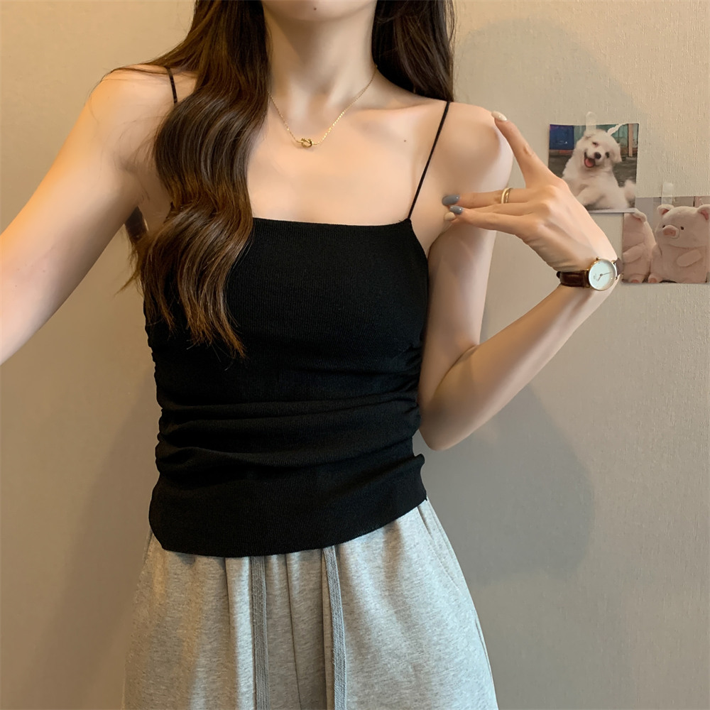 细肩带吊带背心女外穿带胸垫夏大码胖mm显瘦美背打底内搭短款上衣