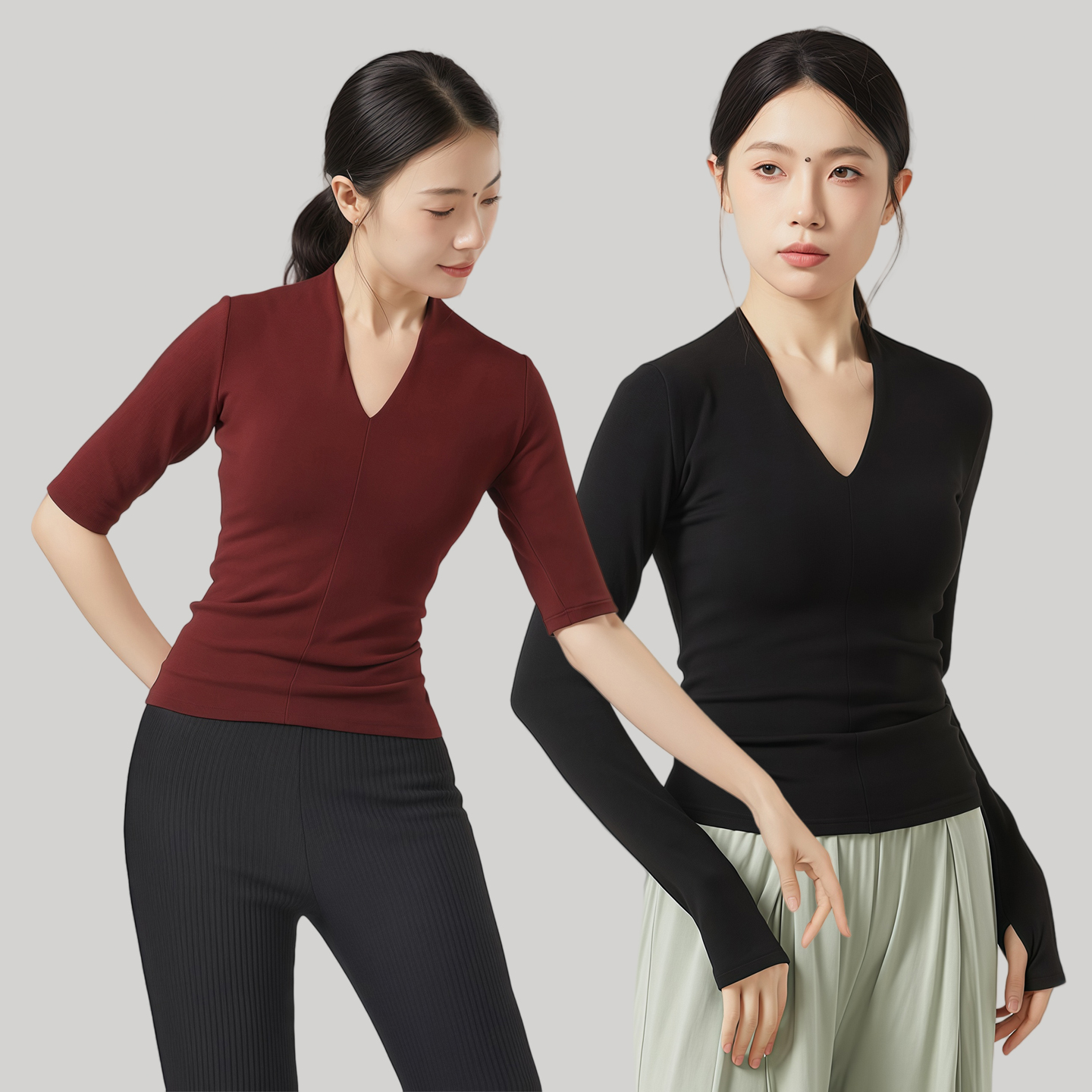 舞蹈新款上衣V领跳舞形体练功服