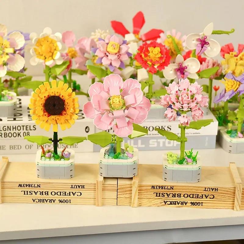 【厂家直供】拼多中国小颗生粒积木肉盆栽装774摆件玩具益智日礼