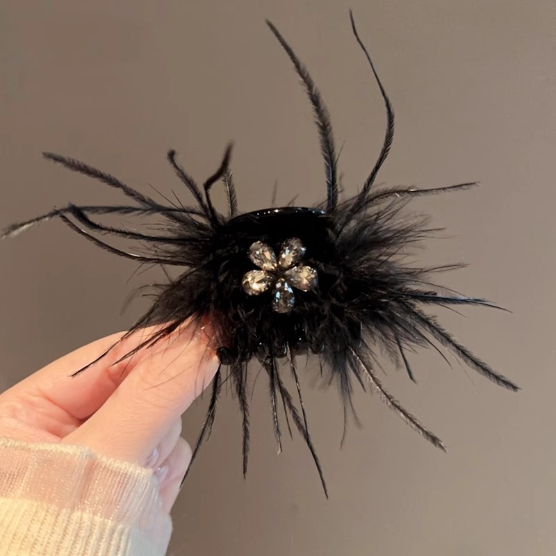 高马尾羽毛抓夹高级毛毛半扎发夹