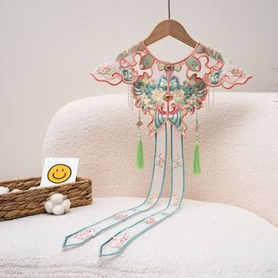 原创设计重工精致刺绣明制云肩披肩飘带红粉色百搭单卖重工刺绣