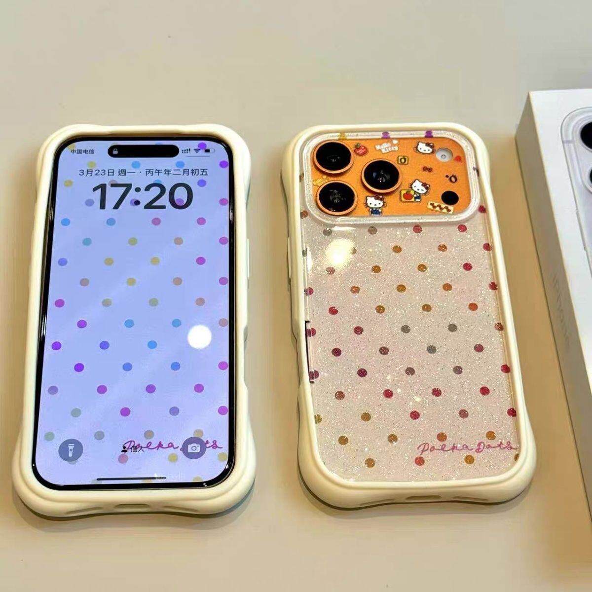 简约闪粉英文彩色波点二合一适用于iphone17promax苹果16手机壳15