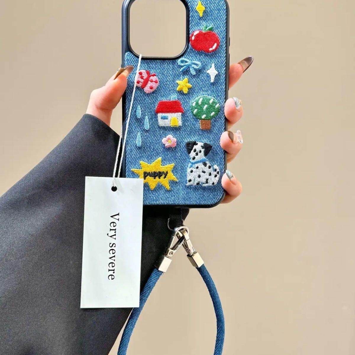 复古牛仔刺绣苹果蝴蝶狗狗苹果15手机壳适用于16promax防摔13/14,3C数码配件,手机保护套/壳,淘宝优惠券,粉丝福利购,淘宝优惠卷