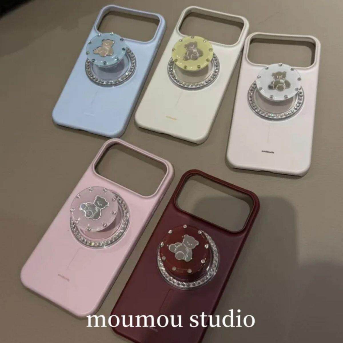 韩风点钻镜子小熊支架磁吸菲林适用于iphone17promax苹果16手机壳