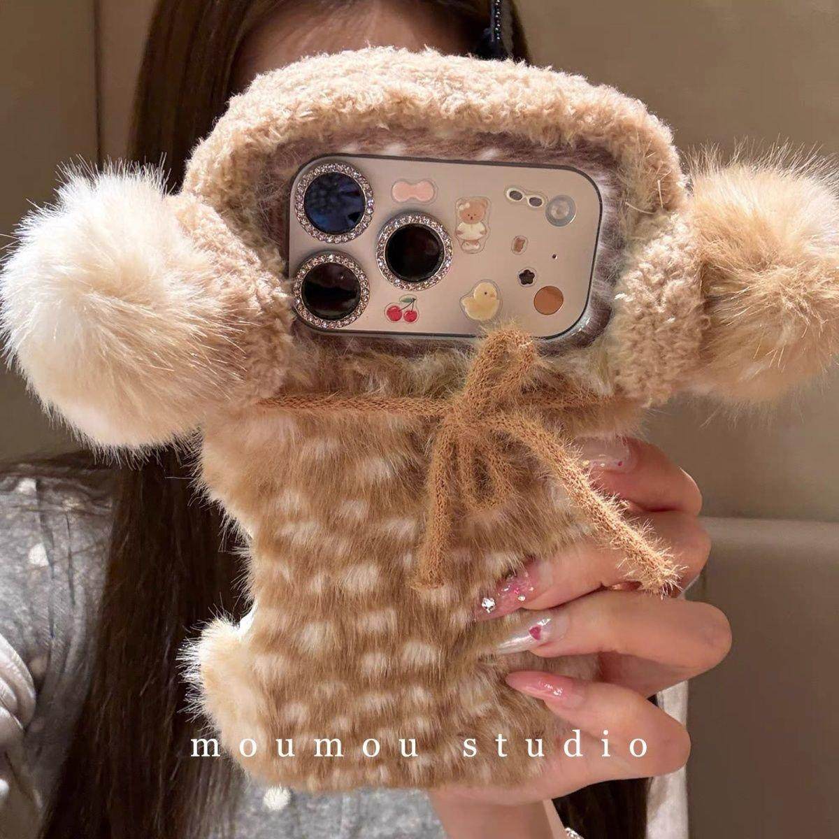 秋冬鹿纹毛绒帽子耳罩适用iPhone17promax手机壳苹果16全包15防摔,3C数码配件,手机保护套/壳,淘宝优惠券,粉丝福利购,淘宝优惠卷