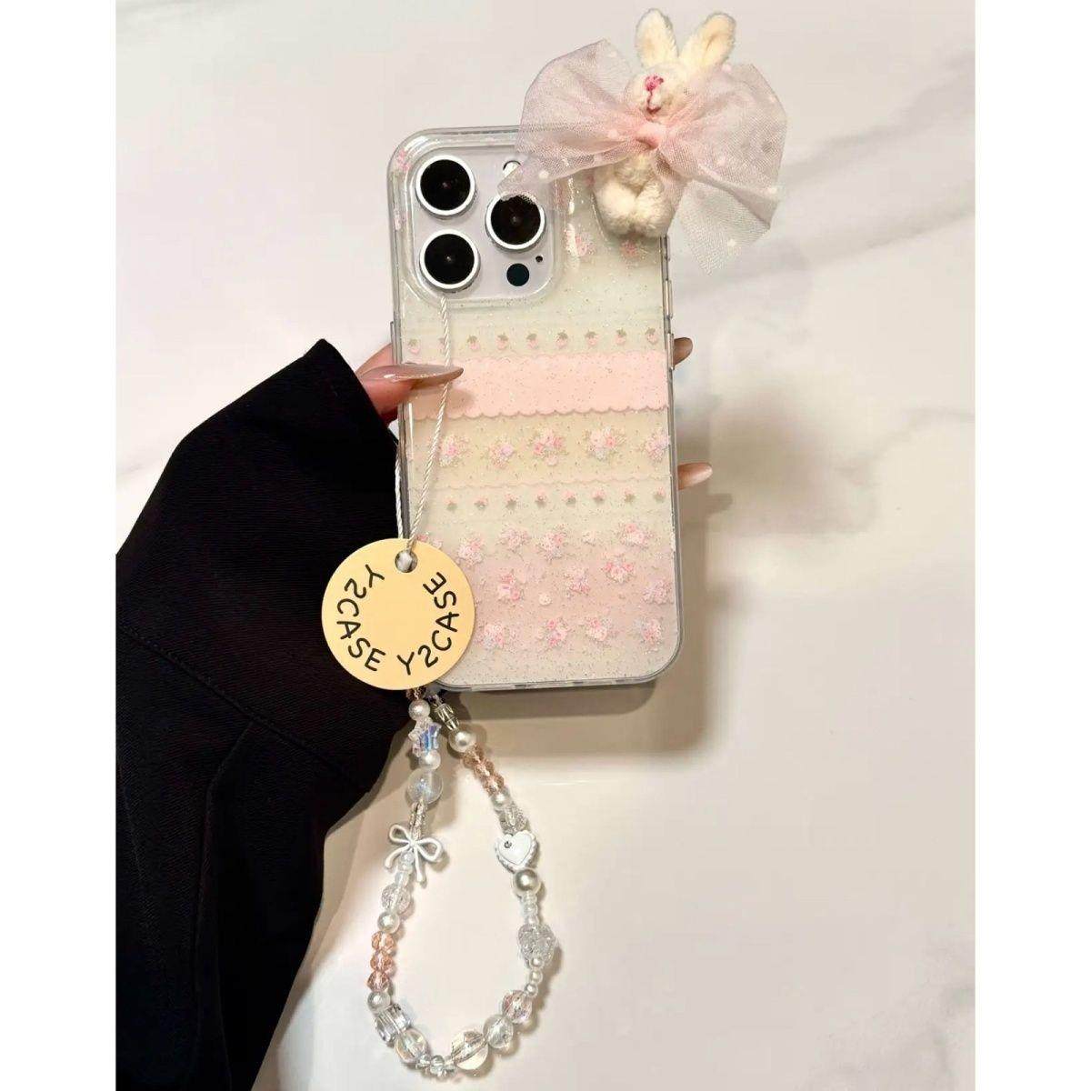 双层闪粉碎花立体兔子适用于15苹果16pro手机壳小红书爆款13/14女,3C数码配件,手机保护套/壳,淘宝优惠券,粉丝福利购,淘宝优惠卷