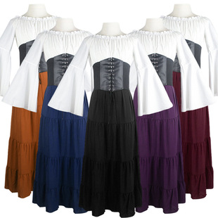 2023维多利亚长裙欧美长袖连衣裙文艺复兴时期长袍中世纪服饰