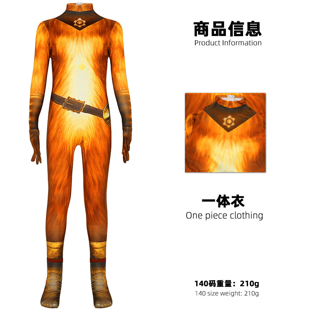 【现货】万圣节cos穿靴子的猫儿童款cosplay服装披风猫大侠连体衣