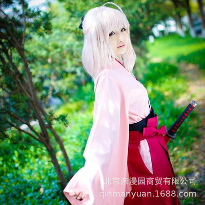 Fate/GrandOrder樱saber冲田总司粉和服漫展年会派对cosplay服装