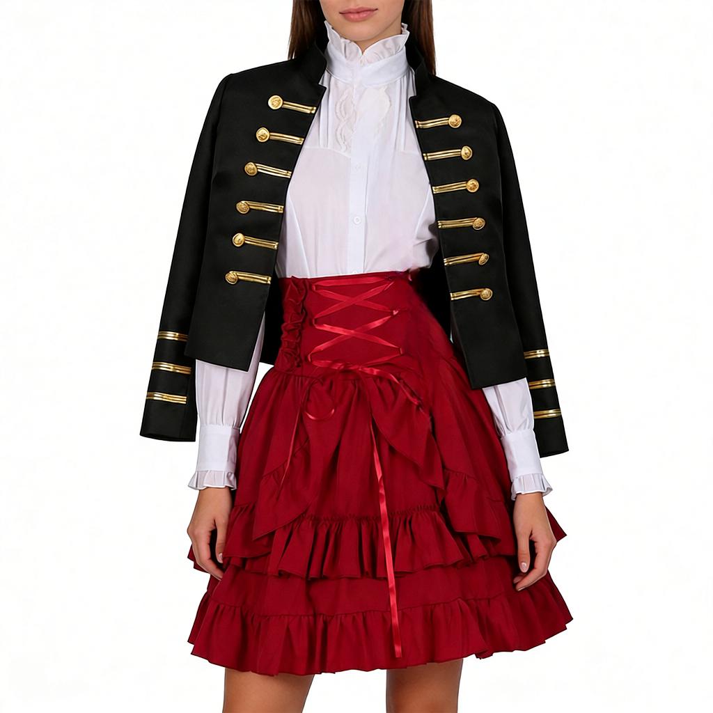 金色双排扣设计复古立领表演服外套女式军鼓队仪仗队演出服