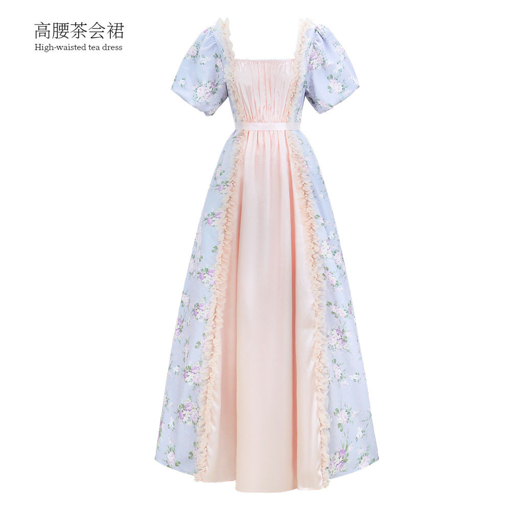 维多利亚时代摄政礼服高腰茶会裙舞台表演万圣狂欢宴会缎面礼服裙