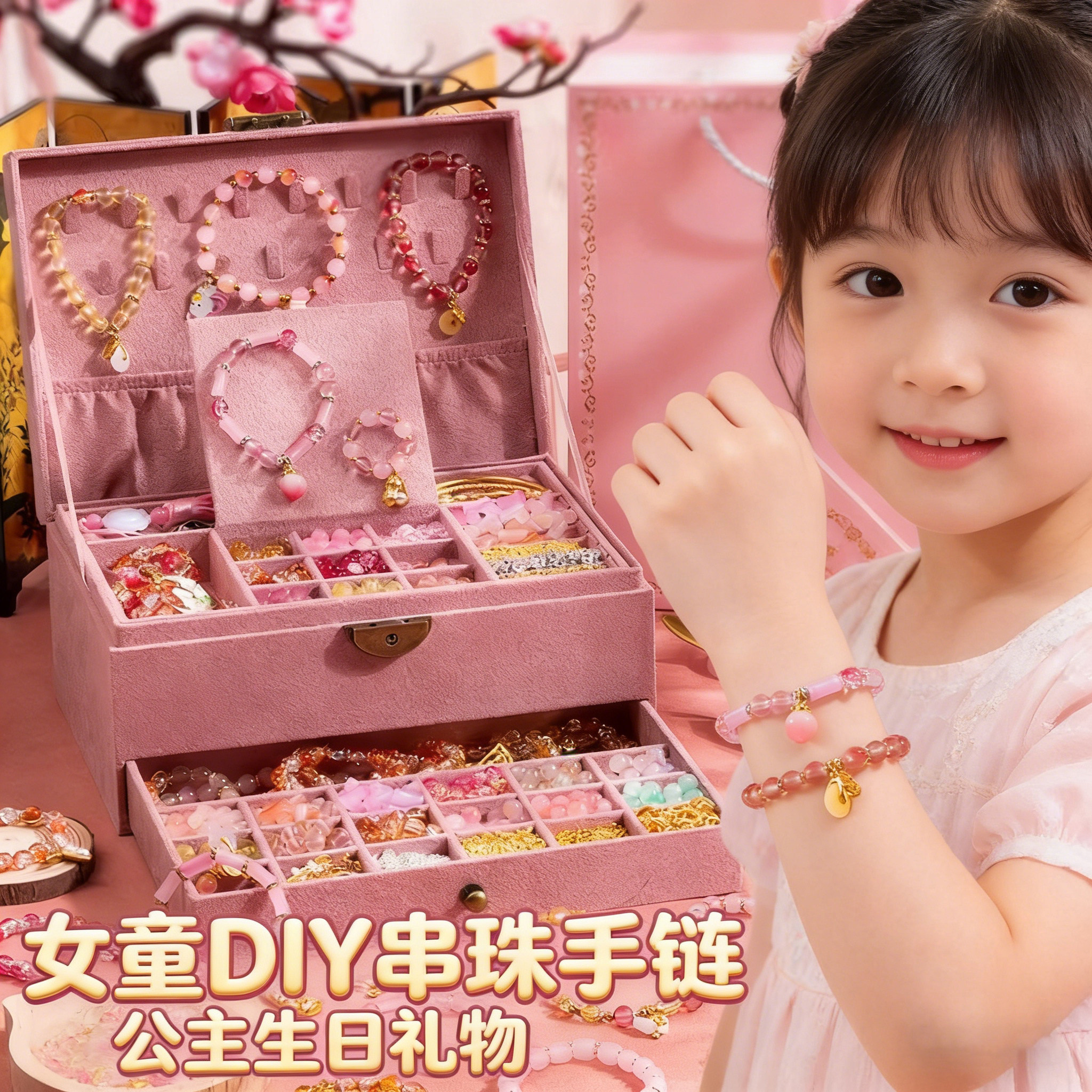 儿童古国风串珠手链公主礼盒手工diy材料穿珠玩具女孩儿童节礼物