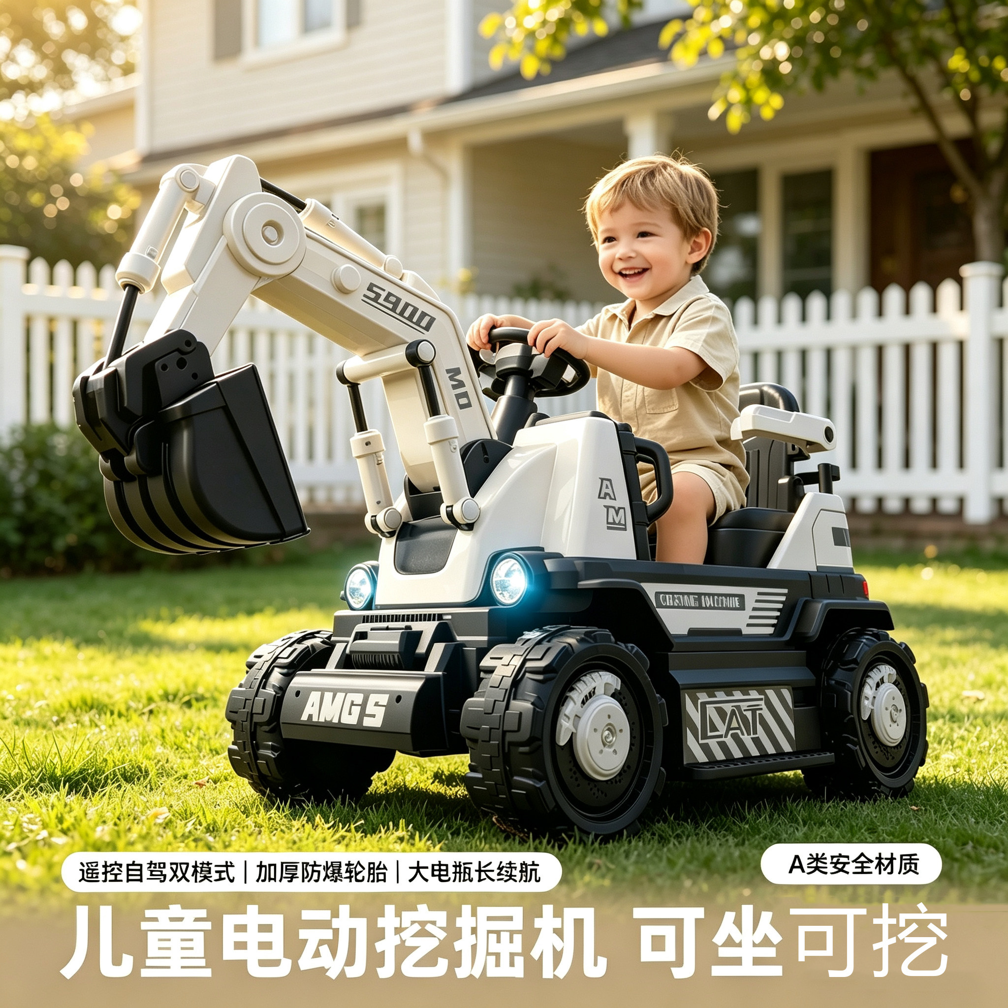 儿童电动挖掘机遥控车可坐可挖7