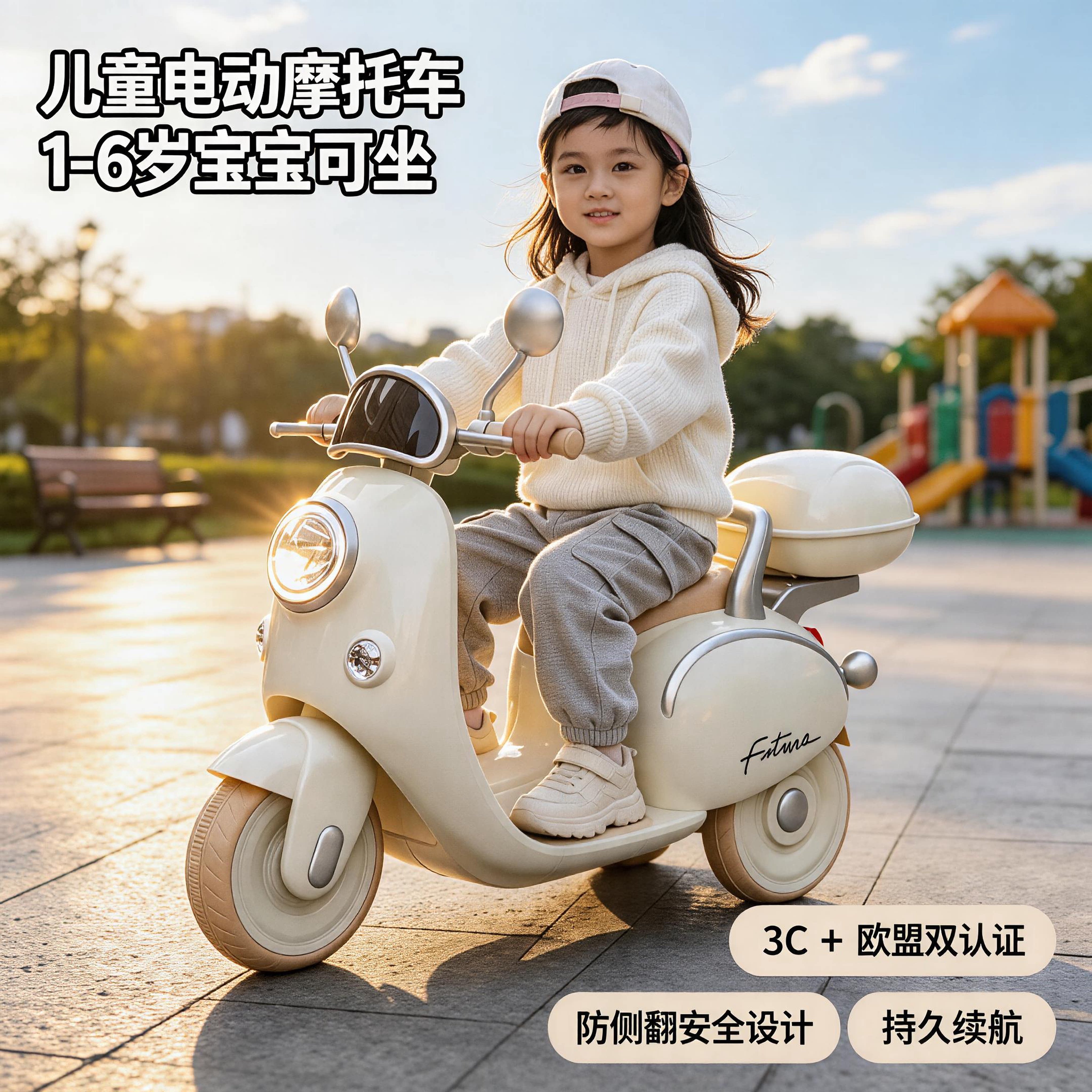 宝宝可坐儿童电动摩托车持久续航