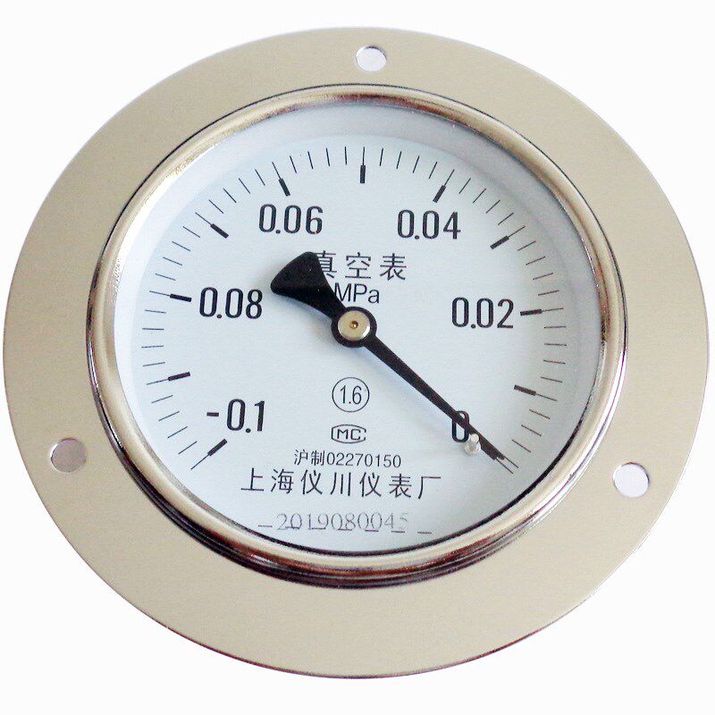 上海仪川仪表-0.1~0MPA轴向带边真空表面板表背接负压表Y100ZT