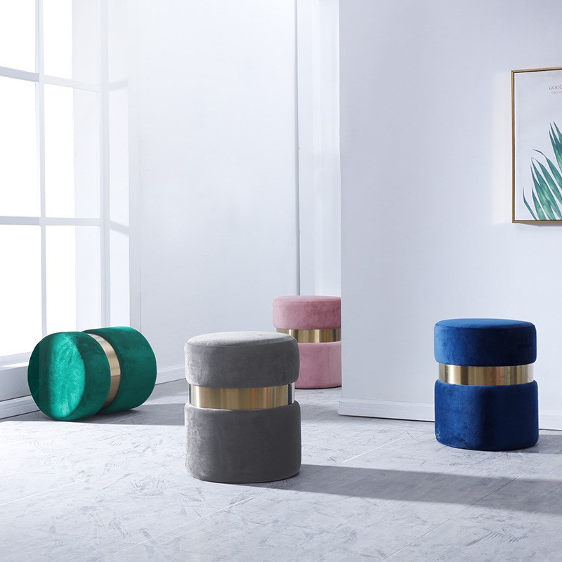 简约轻奢搁脚凳门口布艺圆凳家用卧室化妆凳简约儿童凳创意矮凳子