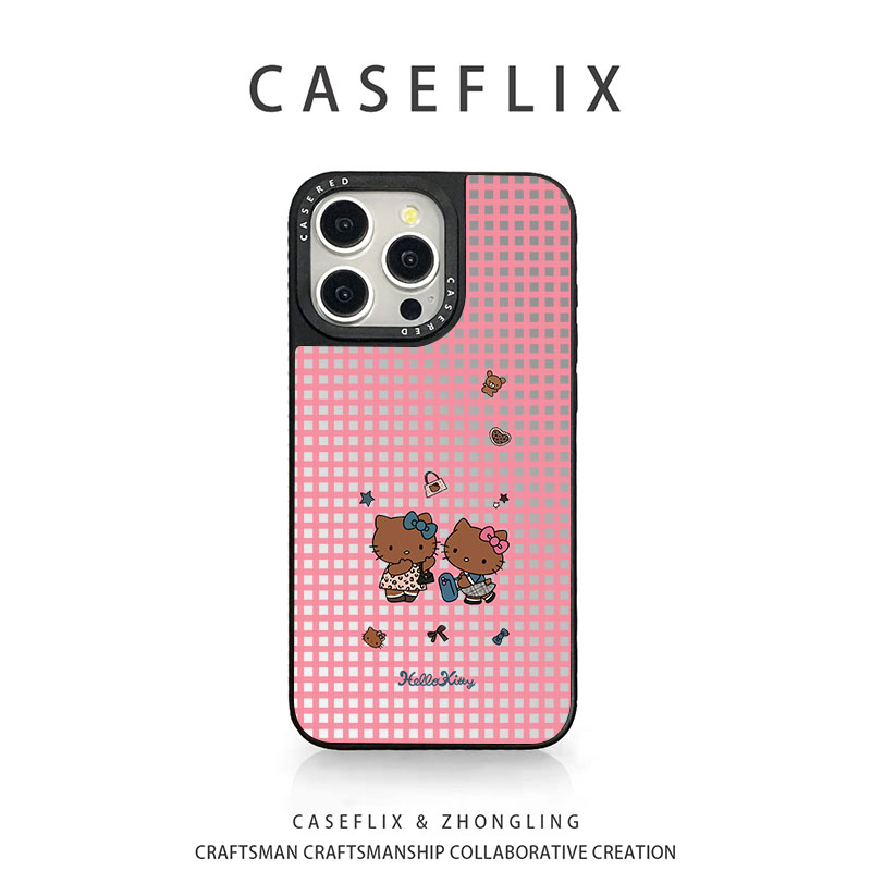 苹果17粉格黑皮kt猫手机壳