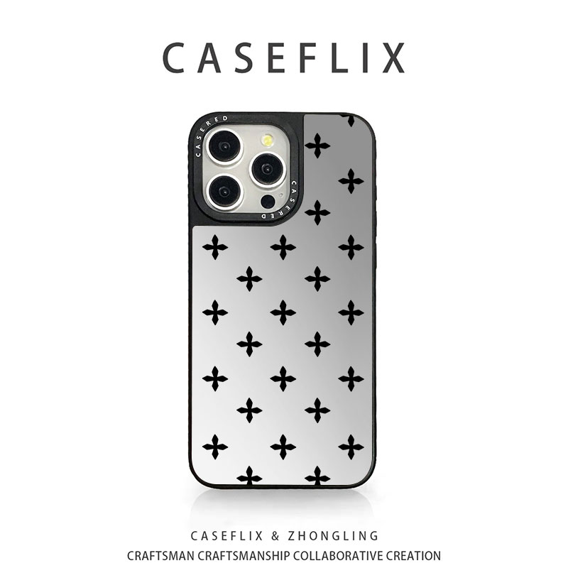 苹果17创意黑十字花手机壳