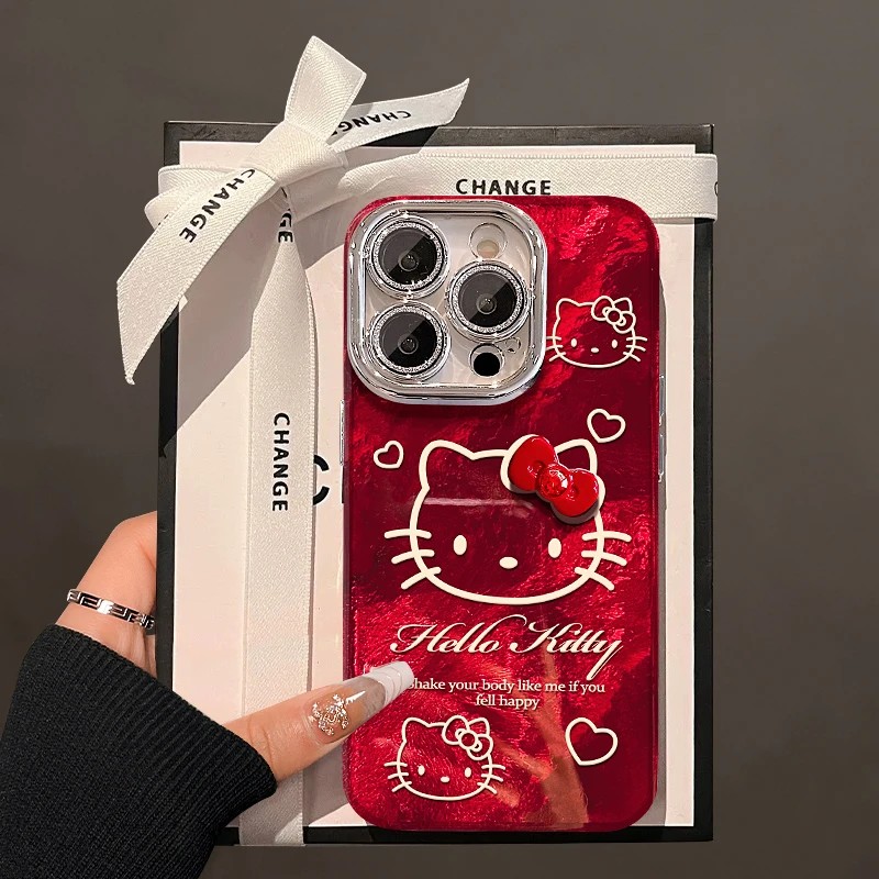 iPhone16硅胶日韩手机壳红底KT猫